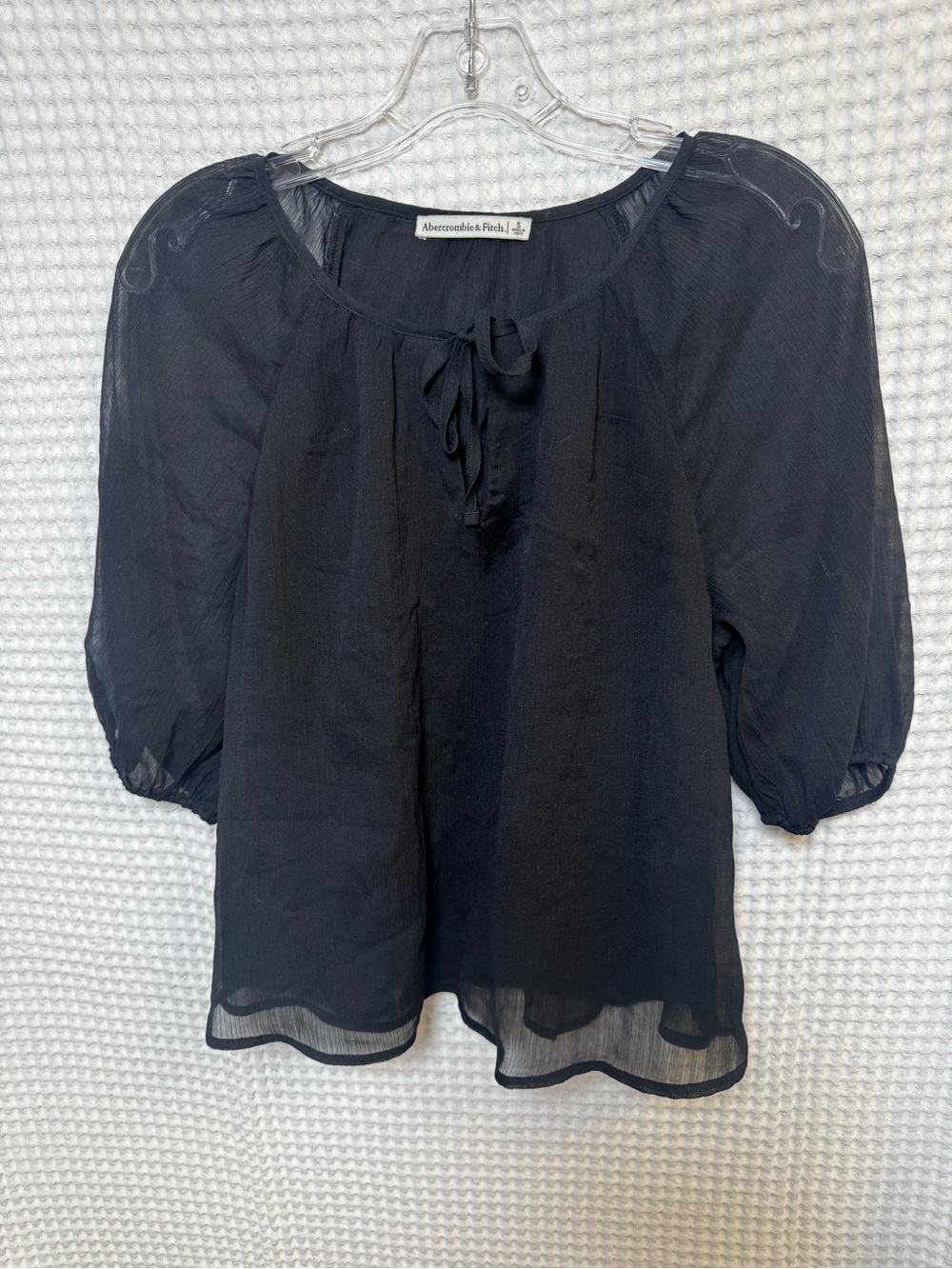 Abercrombie & Fitch Black Sheer Tie-Front Peasant Top